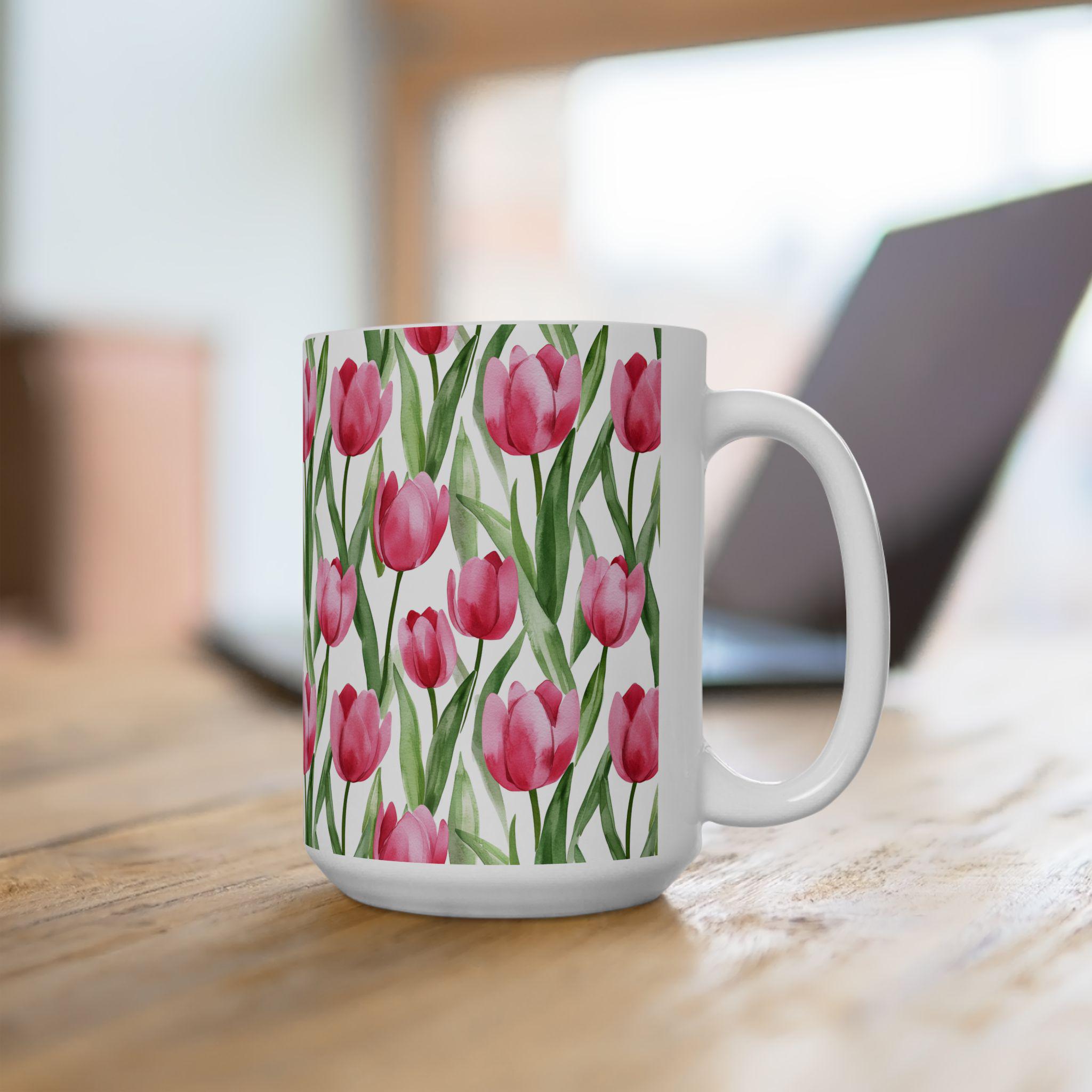 Watercolor Pink Tulip Ceramic Mug Spring Coffee Cup Gift for Garden ...