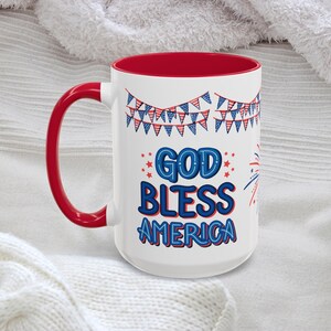 Colorful Patriotic Mugs God Bless America Cup Independence Day Gift 4th of July Mug Red White Blue USA Pride United States Gift Veteran Gift