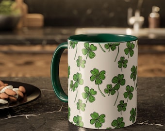 Irish Lucky Shamrock Cup Four Leaf Clover Mug St Patricks Day Gift Celtic Decor Happy Hour Ireland Kitchen Colorful 11oz & 15oz Coffee Mug