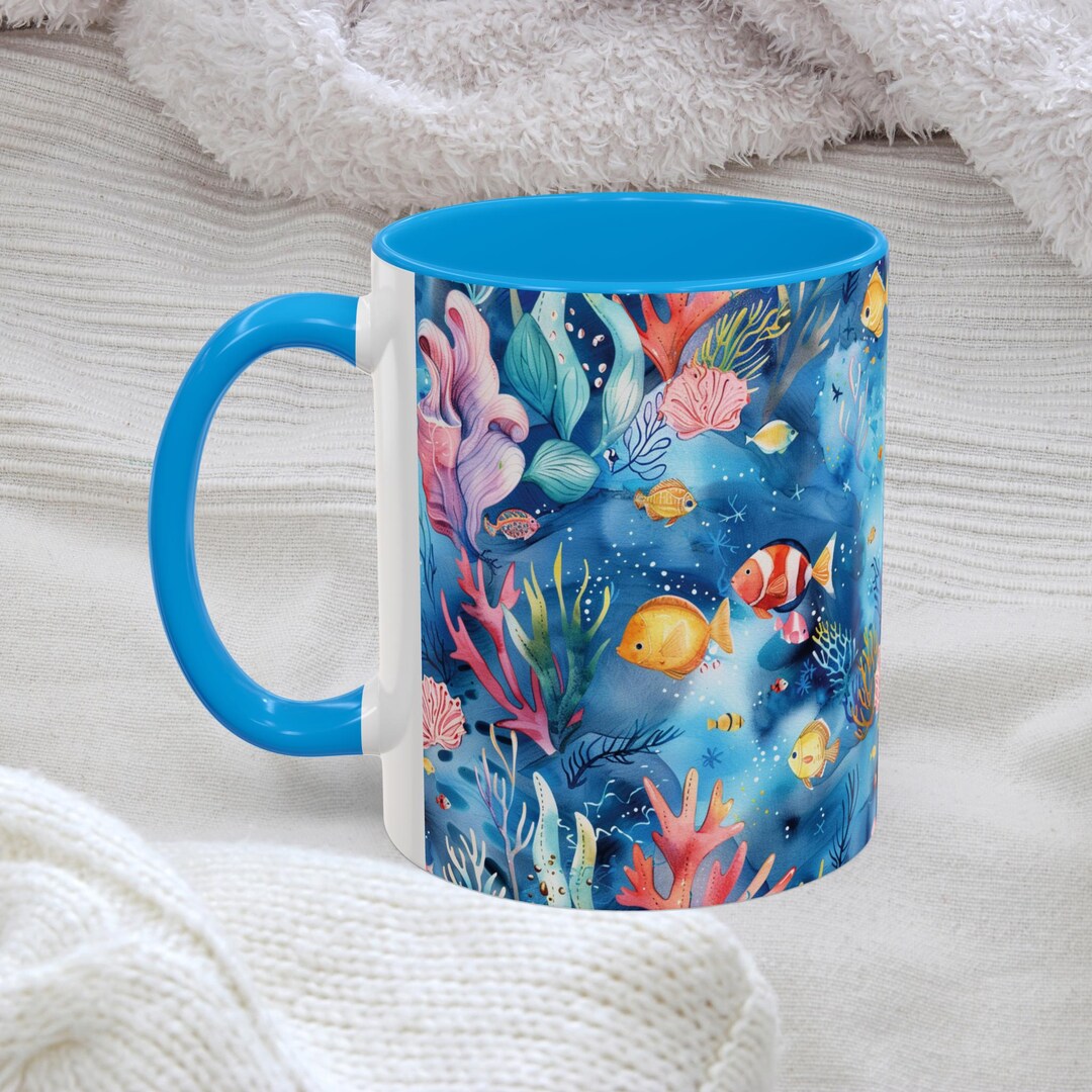 Aquarium Mug Colorful Coral Reef Cups for Ocean Lovers Tropical Fish ...