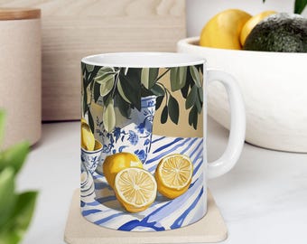 Mug en céramique citron d'été italien Mug citron Italie côte amalfitaine Mug italien Mug côte amalfitaine Italie cadeau amateur de citron bleu déco italien cuisine mignon