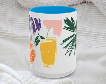 Tropical Vibes Mug Colorful Island Coffee Cup Fruity Summer Drinkware Unique Gift Idea Beach Lovers Citrus Coffee Mug Pina Colada Painting