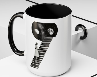 Retro Sci-Fi Coffee Mug Black and White Space Design Unique Tea Cup Galaxy Inspired Gift Outer Space Mug Sci-Fi Lover Gift Geeky Star Trek