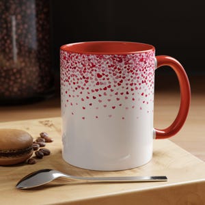 Red Accent Romantic Heart Pattern Coffee Mug, Perfect Gift for Valentine&#39;s Day, Love Gifts, Cute Home Decor, Pink Heart Mug, Tiny Hearts Cup