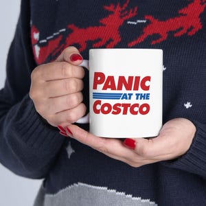 Funny Costco Mug Panic at the Disco Gift Novelty Coffee Cup Kirkland Lover White Elephant Present Office Desk Decor Pop Culture Ceramic Mug