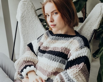 Handgefertigte Grobstrick Oversized Pullover, One Size Pullover
