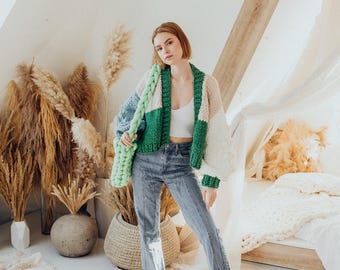 Handmade Chunky Knit Cardigan, Oversized Cropped Sweater - Etsy