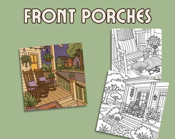 Black American Front Porch Coloring Pages, Printable Cozy Southern Adult Coloring Book PDF