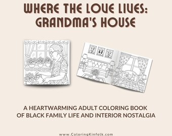Omas Haus Malbuch PDF | Schwarze amerikanische gemütliche Innenräume | Nostalgische Ausmalbilder für Erwachsene | Sofort Download
