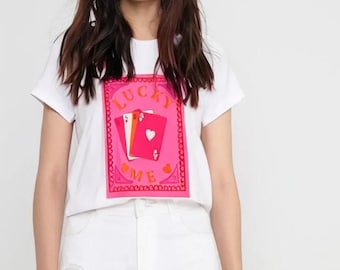 Oversized White Lucky T-Shirt for Women - Casual Graphic Tee - Comfortable Relaxed Fit Shirt
