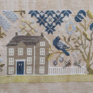 Con tu aguja e hilo Brenda Gervais Indigo Lane Sampler Completado Terminado Sin marco Punto de cruz