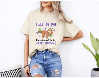Camiseta de perezoso con lazo morado para concienciar sobre la epilepsia