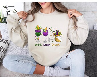 Sudadera con capucha para beber en Mardi Gras, camisa con cuentas de carnaval