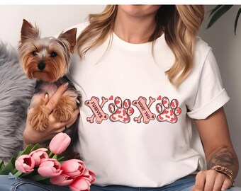 Camiseta Comfort Colors para amantes de los perros, con estampado de corazón y huella de San Valentín