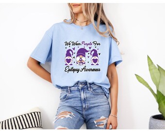 Camiseta de concienciación sobre la epilepsia, camiseta de gnomo con lazo morado