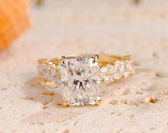 Solid Gold Hidden Halo Radiant Cut Moissanite Engagement Ring, Promise Ring, Propose Ring, Marquise Moissanite, Birthday Gift for Women Wife