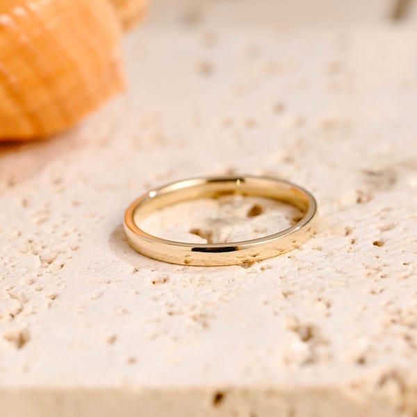 Solid Gold 2mm Wedding Band, Stackable Plain Ring