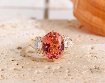 Oval Cut Pink Lab Grown Sapphire Engagement Ring, Pink Birthstone, Vintage Anniversary