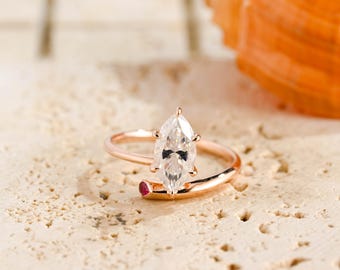 Solid Gold Marquise Moissanite Engagement Ring, Solitaire Prong Ring