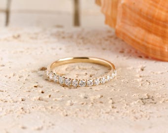 Solid Gold Moissanite Half Eternity Wedding Band, Stackable Ring