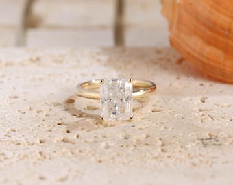 Radiant Cut Moissanite Engagement Ring, 14K Solid Gold Solitaire Propose Ring, Anniversary, Birthday, Valentine’s Gift for Her, Woman