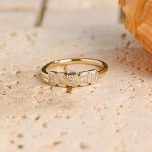 Solid Gold Radiant Cut Moissanite Wedding Band, Half Eternity Matching Wedding Ring, Bezel Ring, Birthday Valentine&#39;s Gift Ring for Women