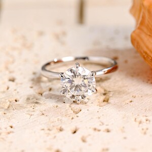 Solid Gold Round Cut Moissanite Engagement Ring, Hidden Halo Ring Minimalist Promise Ring, Prong Proposal Ring Birthday Gift for Women Wife