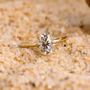 Solid Gold Oval Cut Moissanite Engagement Ring, Hidden Halo Promise Ring, Classic Ring Prong Ring, Birthday Anniversary Gift for Women Wife