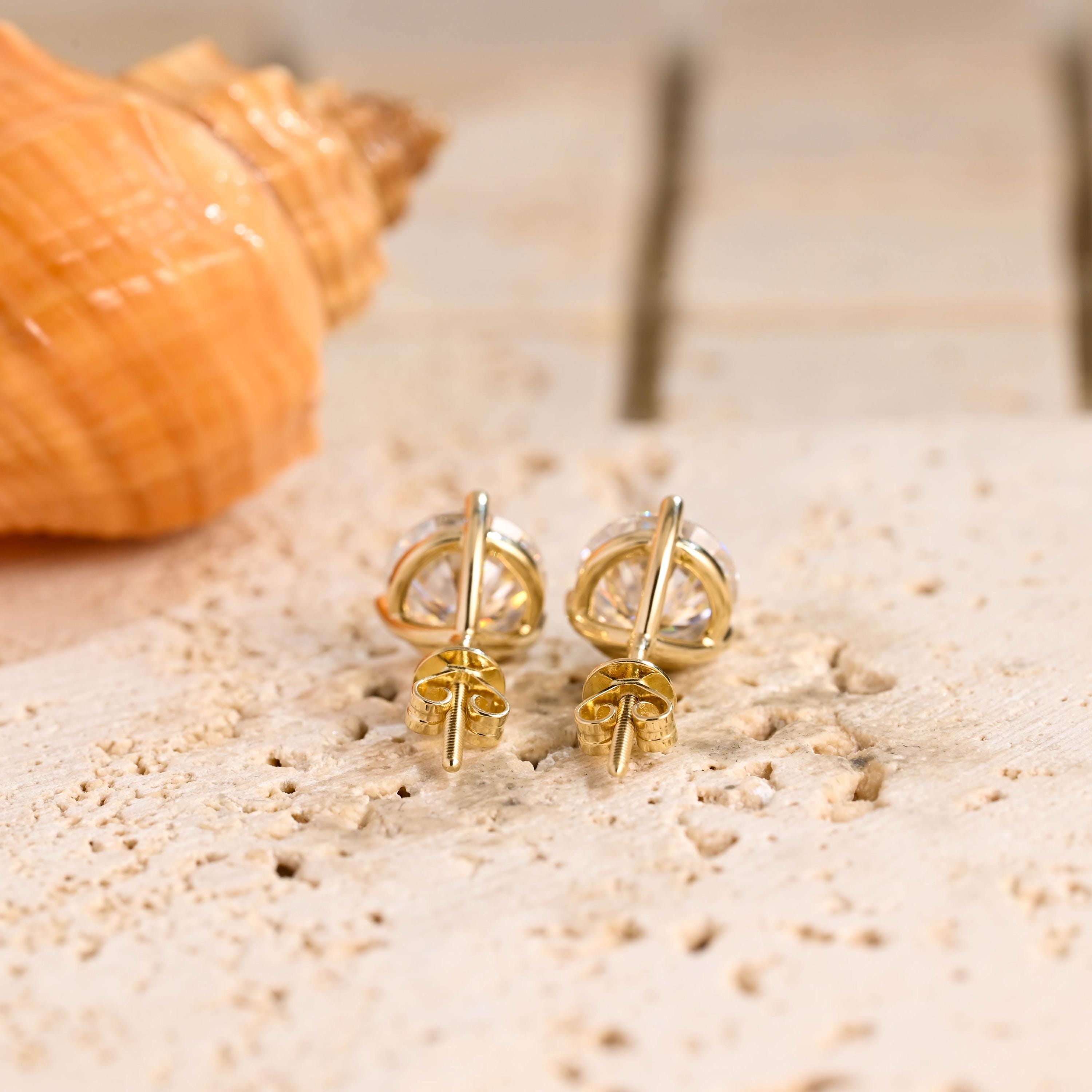 Orecchini A Borchia Donna 3Ct Moissanite Rotondo In Argento 925 Placcato Oro Giallo - Foto 4