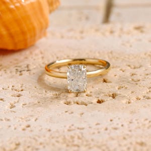 Solid Gold Crushed Ice Radiant Cut Moissanite Engagement Ring, Hidden Halo Promise Ring, Classic Ring, Birthday/ Anniversary Gift for Women