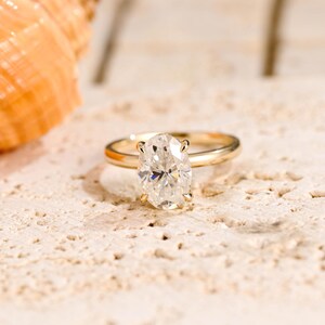 Solid Gold Hidden Halo Oval Cut Moissanite Engagement Ring, Dainty Classic Proposal Ring, Promise Ring, Anniversary/ Birthday Gift for Woman
