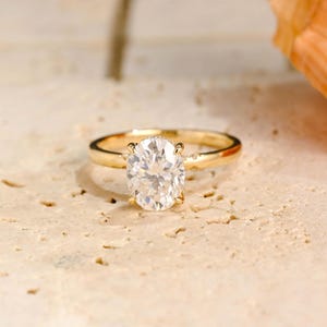 Solid Gold Hidden Halo Oval Cut Moissanite Engagement Ring, Proposal Ring, Promise Ring, Anniversary/ Birthday Gift for Woman/ Wife/ Her