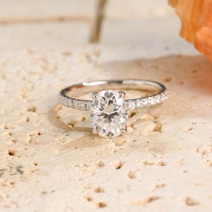 Solid Gold Oval Cut Moissanite Engagement Ring, Tulip Gold Ring, Half Pave Ring, Hidden Halo Ring, Anniversary/ Birthday Gift for Women/Wife