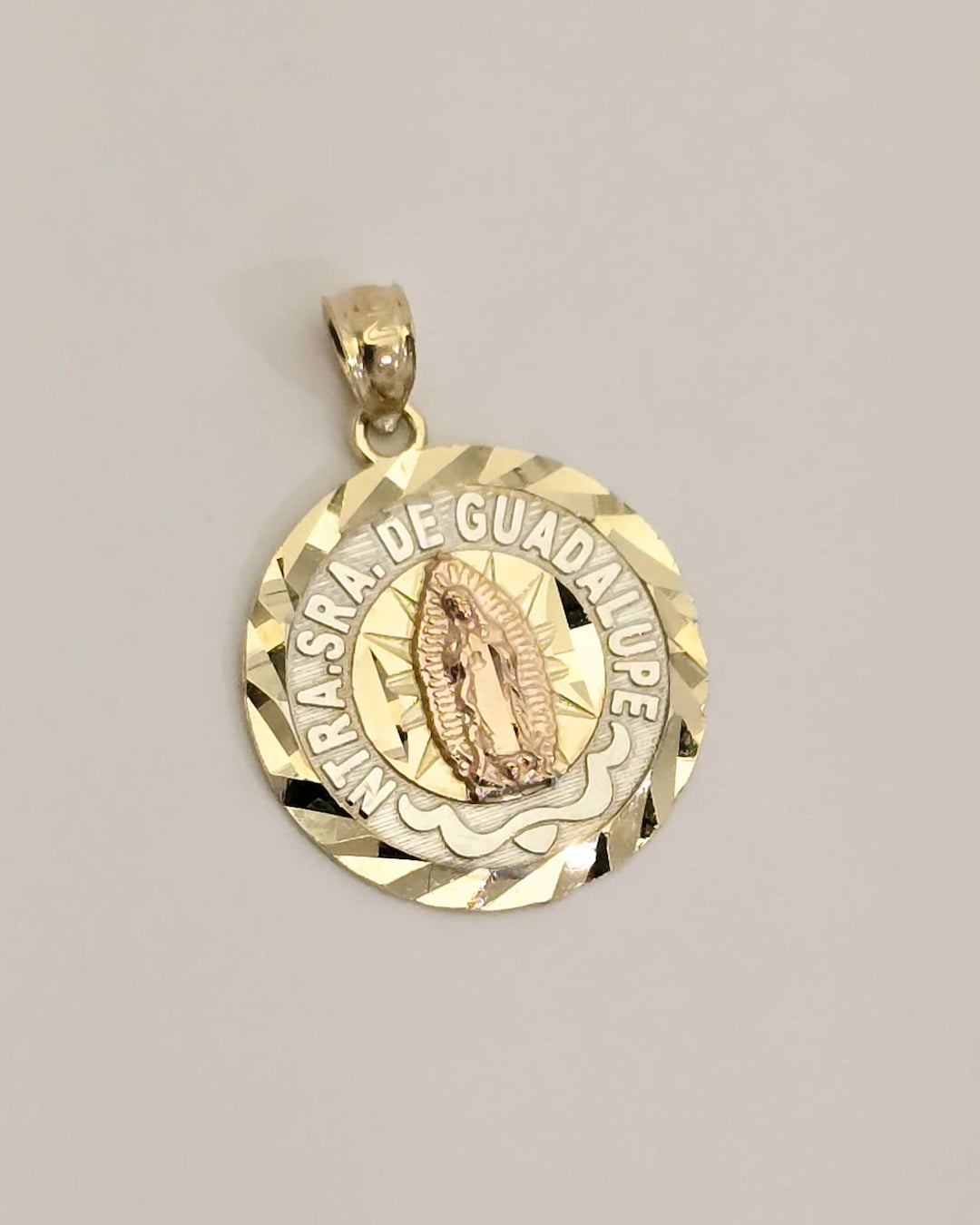 14K Tri-color Gold Virgin Mary Necklace: Our Lady of Guadalupe Pendant ...