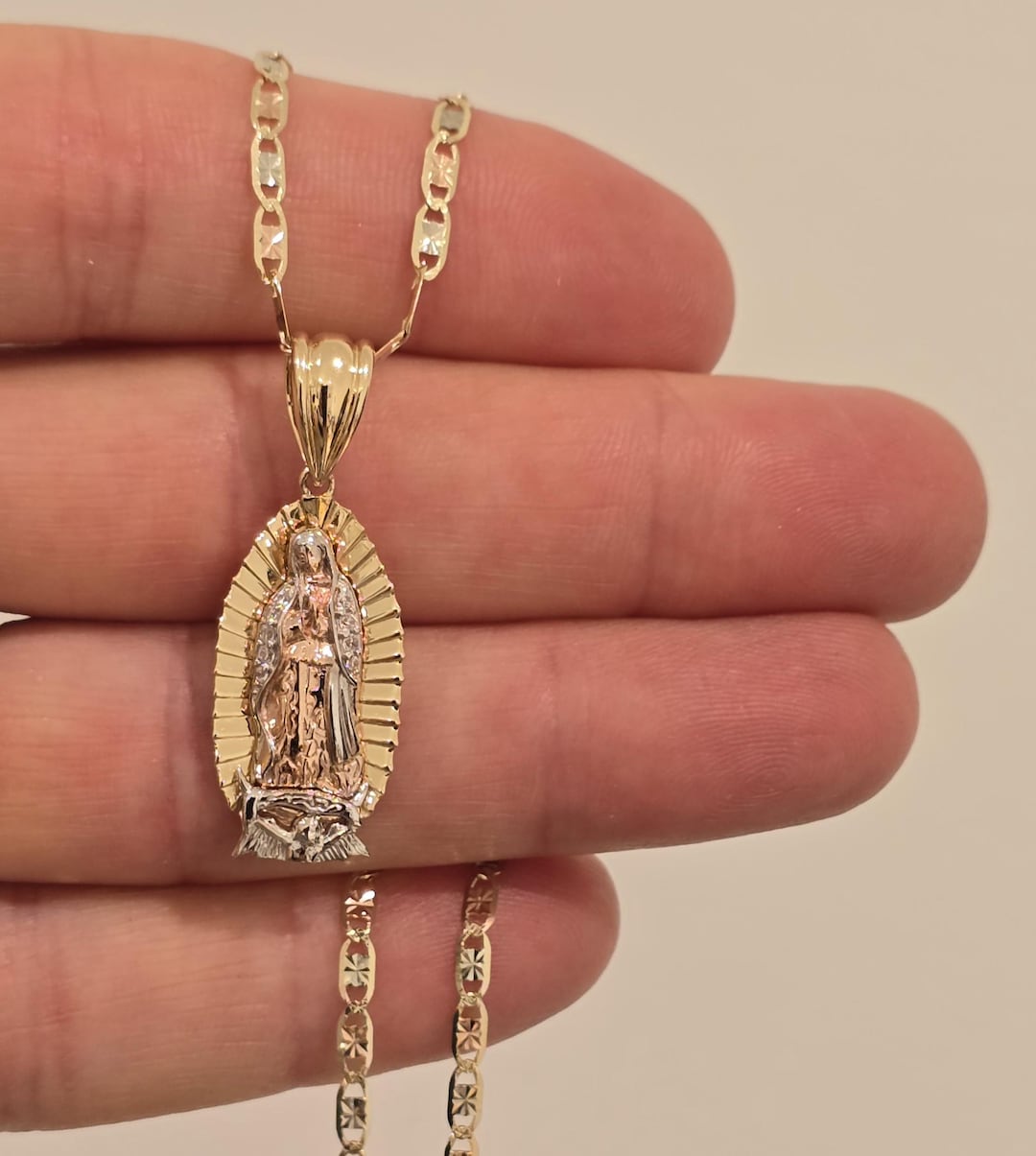 Virgin Mary 14k Solid 3 Color Gold Our Lady Guadalupe Religious Pendant ...
