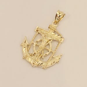 14k Gold Anchor Jesus Crucifix Anchor Religious Pendant 22x25 mm