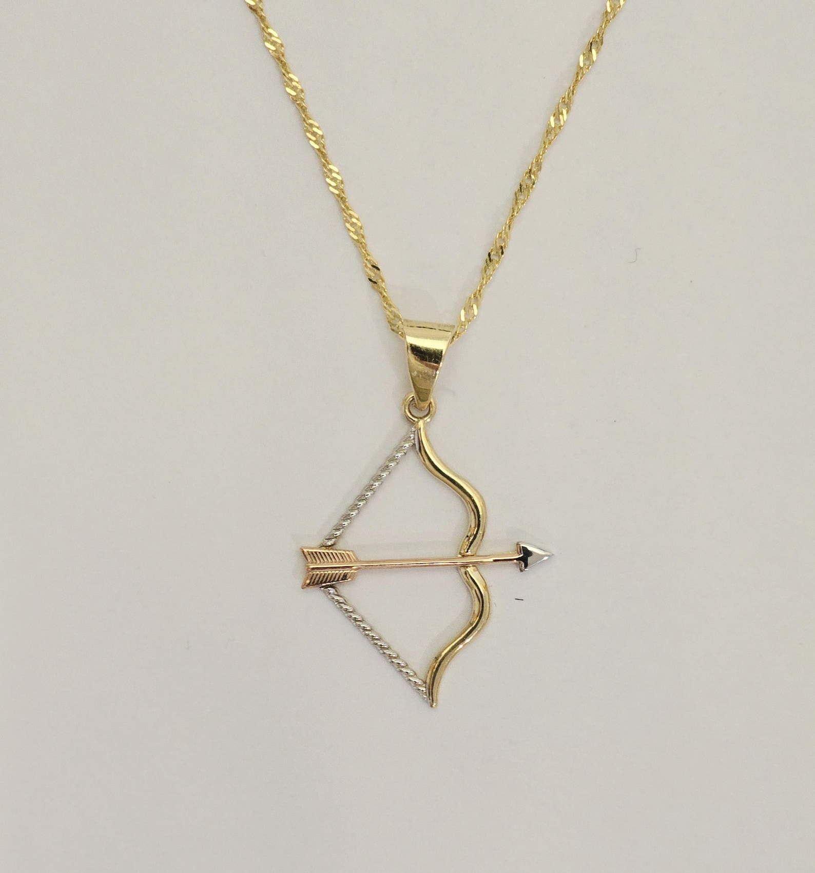 14K Solid 3 Color Gold Bow & Arrow Pendant Necklace 24x20 Mm - Etsy