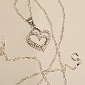 925 Sterling Silver CZ Heart Corazon Pendant and Chain for Necklace