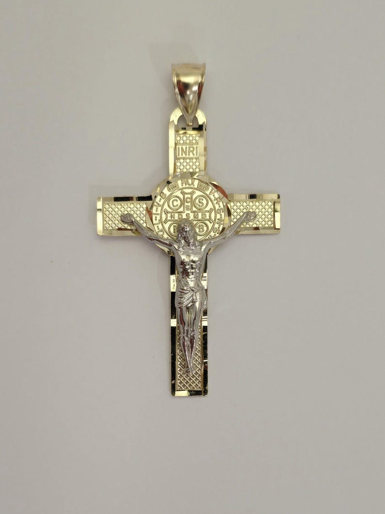Inri Cross Inscription Design 14k Two-tone Gold San Benito Crucifix Cross Pendant With INRI - Etsy