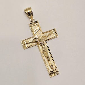 14k Solid Gold Crucifix Cross  Pendant, INRI Religious Necklace