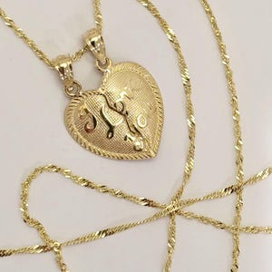 14k Yellow Gold I Love You Broken Heart Corazon Pendant Necklace