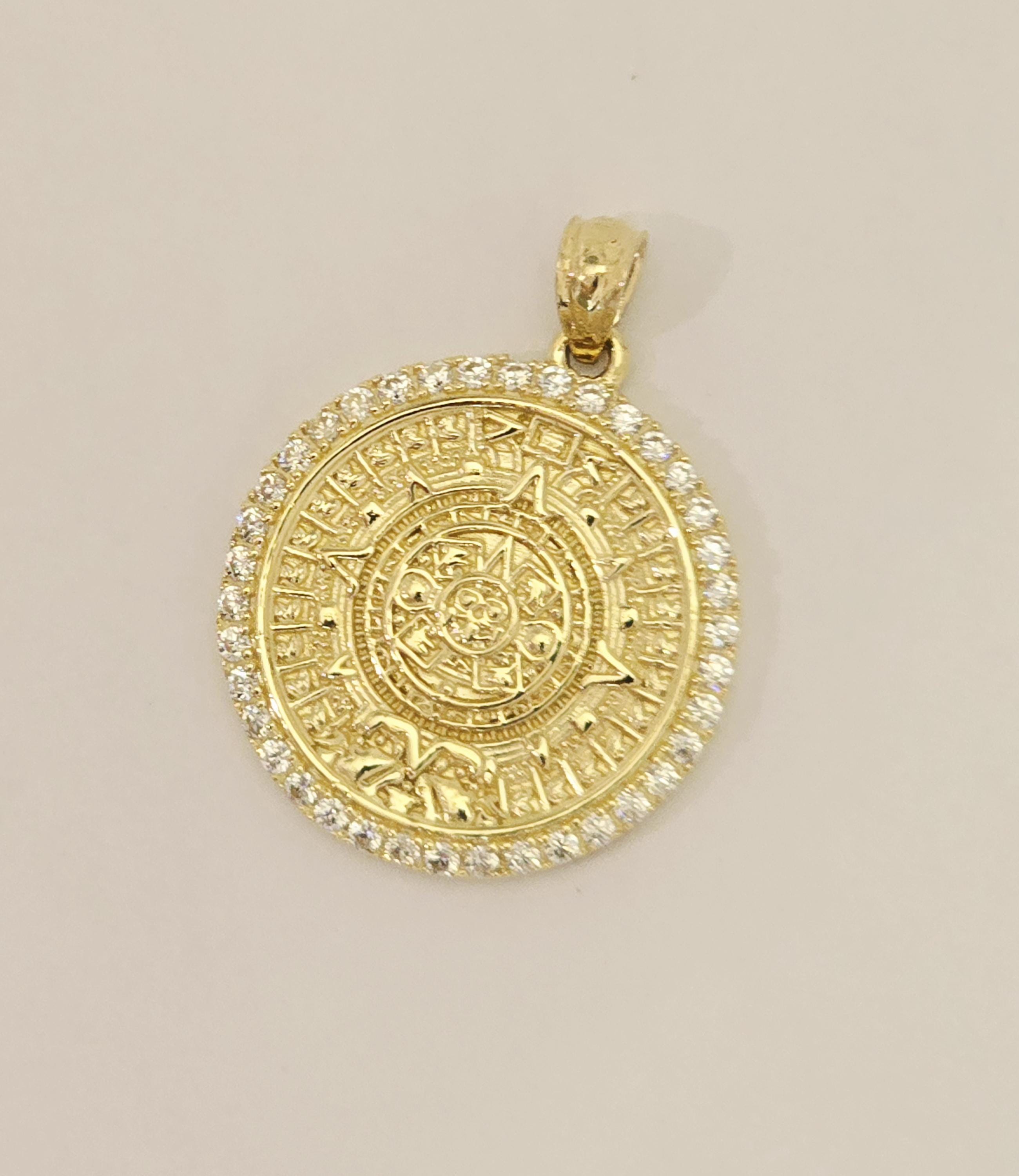 14k Yellow Gold Aztec Calendar Pendant-20mm - Etsy