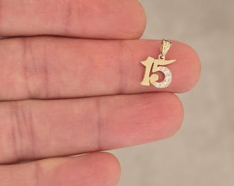 14k Gold Number 15 Charm Pendant