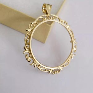 14k Yellow Solid Gold 50 Mexican Pesos Centenario Coin Bezel Frame Pendant Necklace
