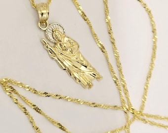14k 2 Tone Solid Gold Small San Judas Religious Charm Pendant 8x22 mm