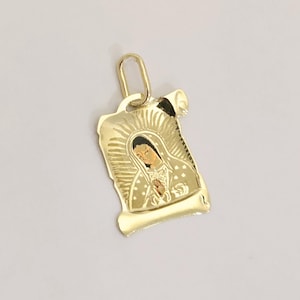 Virgin Mary 14k Solid Gold Guadalupe Religious Enamel Lady Gift for Her Pendant for Necklace