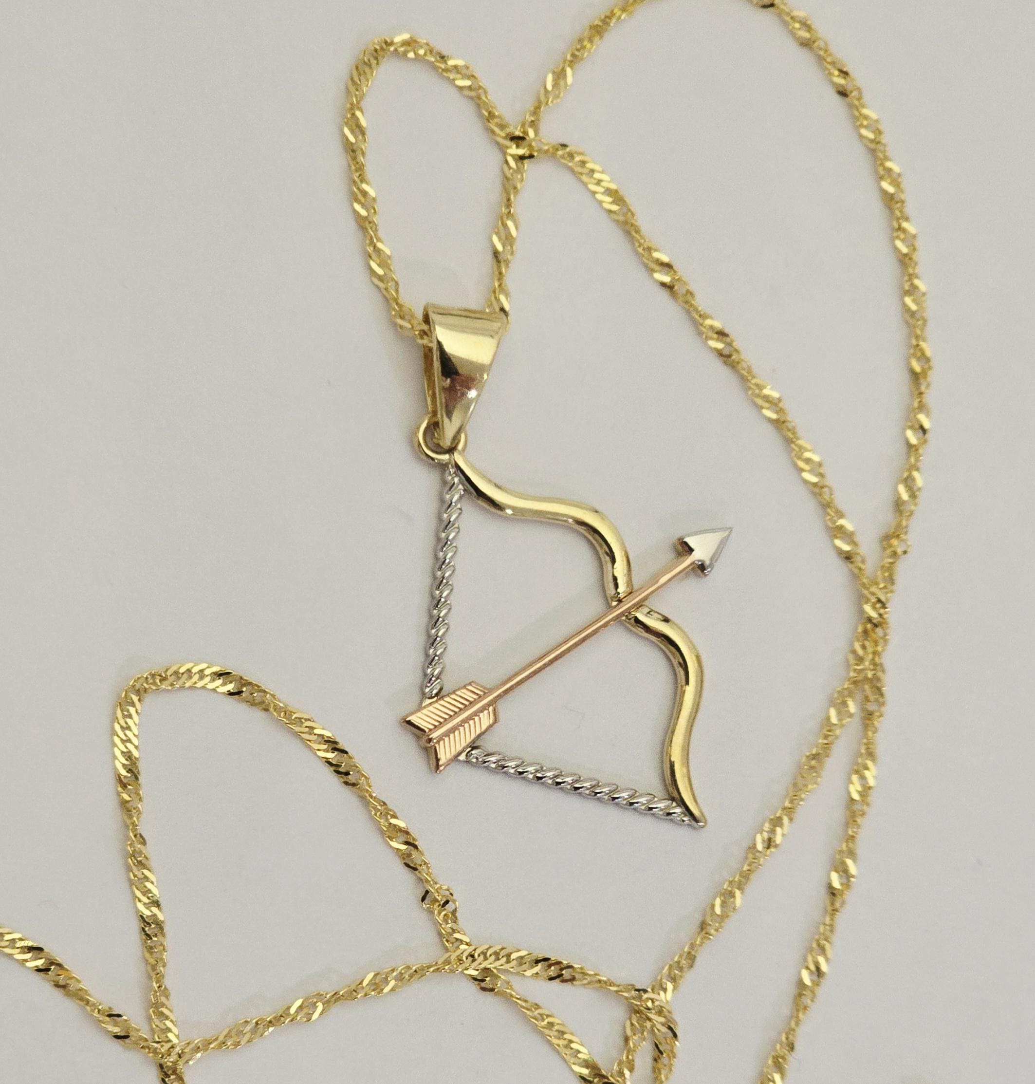 14K Solid 3 Color Gold Bow & Arrow Pendant Necklace 24x20 Mm - Etsy