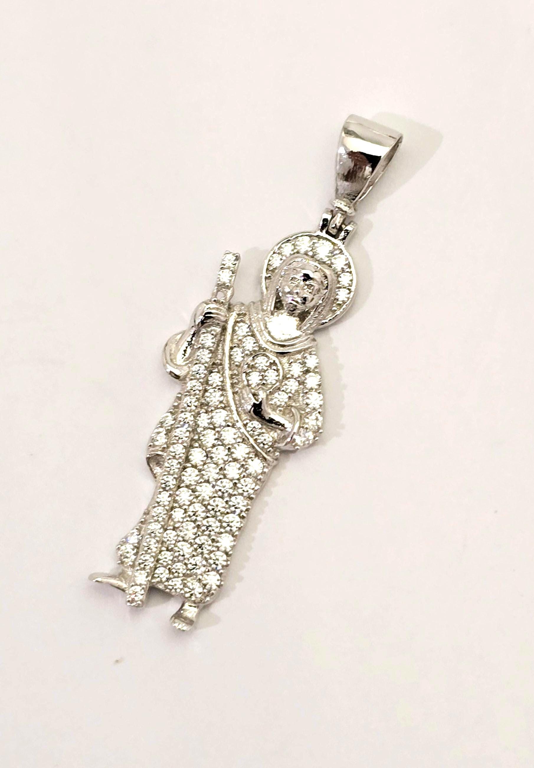 925 Sterling Silver San Judas Religious CZ Stone Pendant 12x35 Mm - Etsy