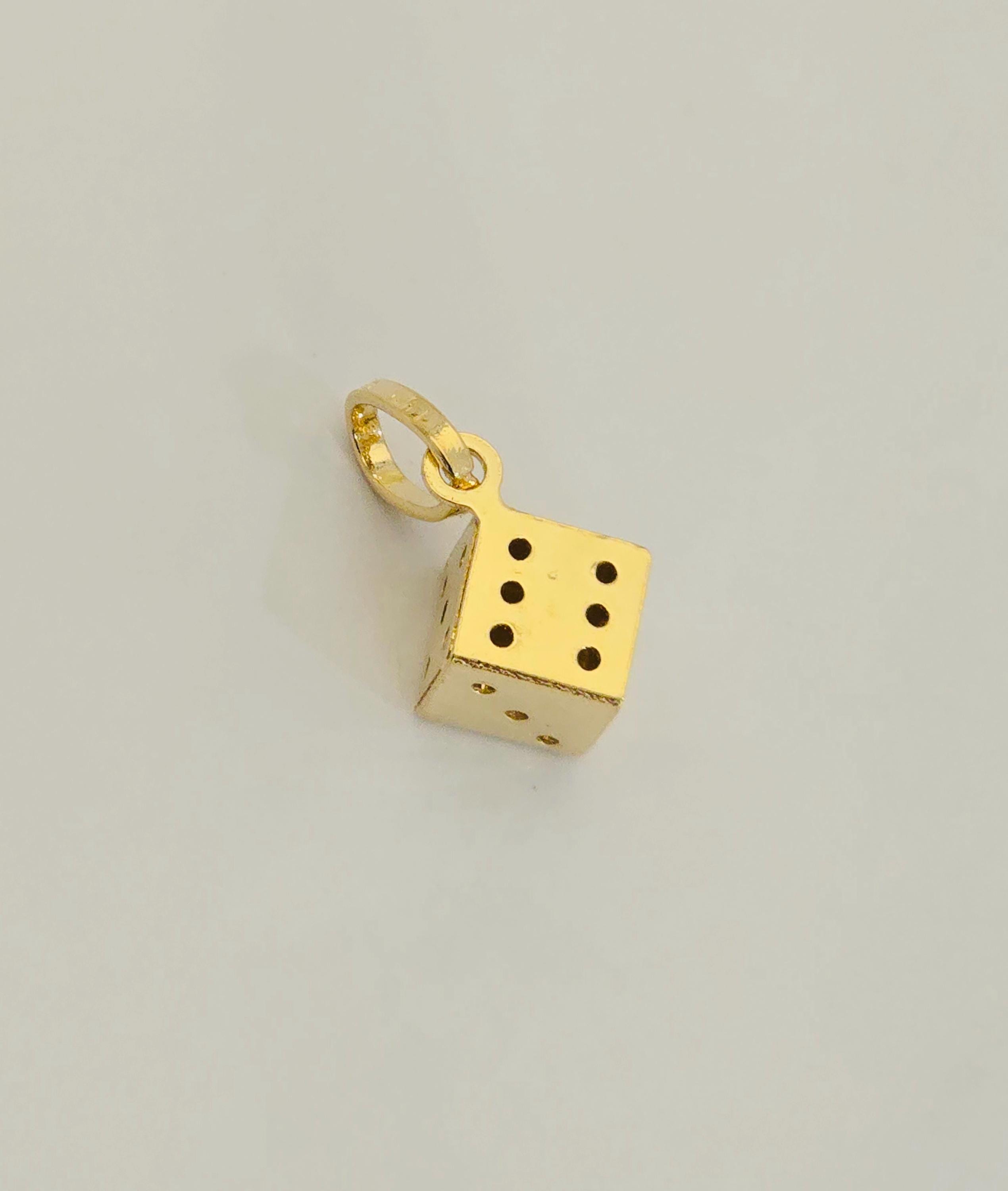 14k Yellow Gold 3D Dice Charm Pendant 6x6x6 mm