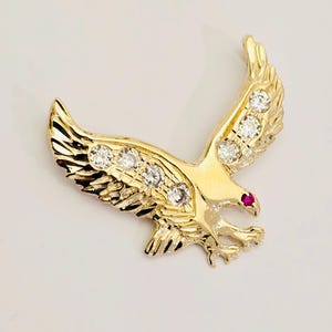 Eagle Necklace 14k Solid Yellow Gold Flying Eagle Bird Aguila Animal Pendant